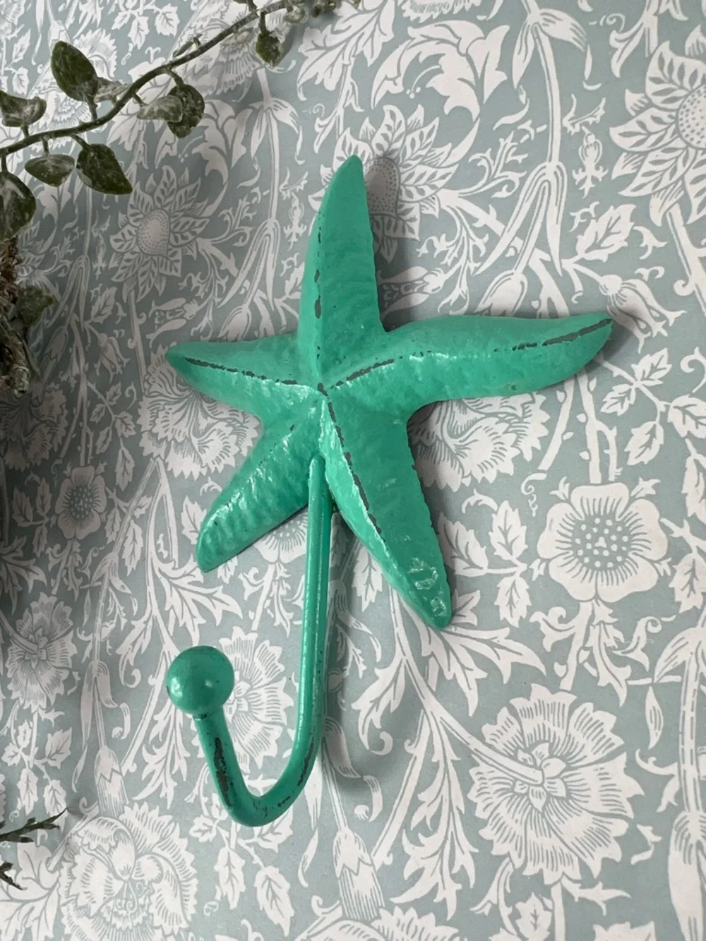 Aqua Starfish Wall Hook Painted Cast Iron Starfish Hook Keys Towels Bags